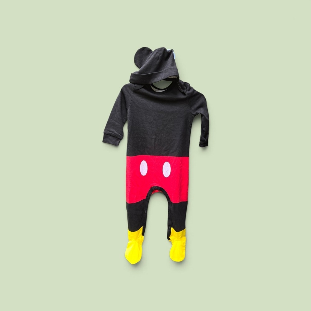 NWT Disney Baby Mickey Mouse Footed Costume with Ear Hat 2 pc Set Size 9M